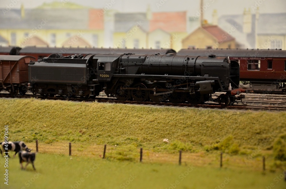 Naklejka premium Model train steam engine & coal car