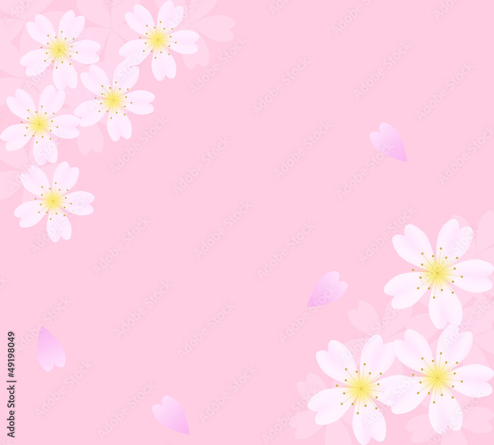 ピンク色を背景にした桜の花びらのフレーム