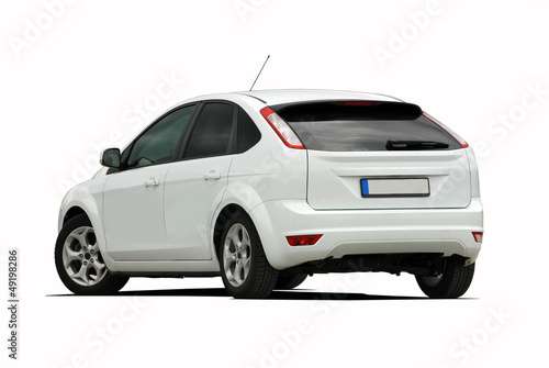 white hatchback on white background photo