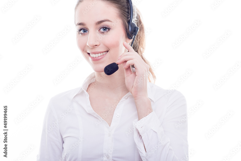 Smiling woman with headphones isolated Smiling woman with headphones isolated