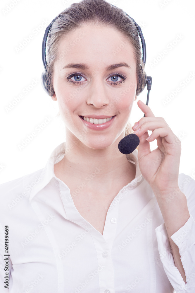 Smiling woman with headphones isolated Smiling woman with headphones isolated
