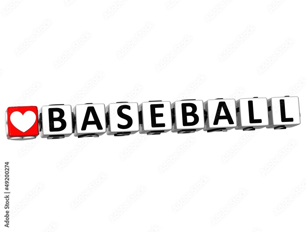 3D I Love Baseball Game Button Block text on white background