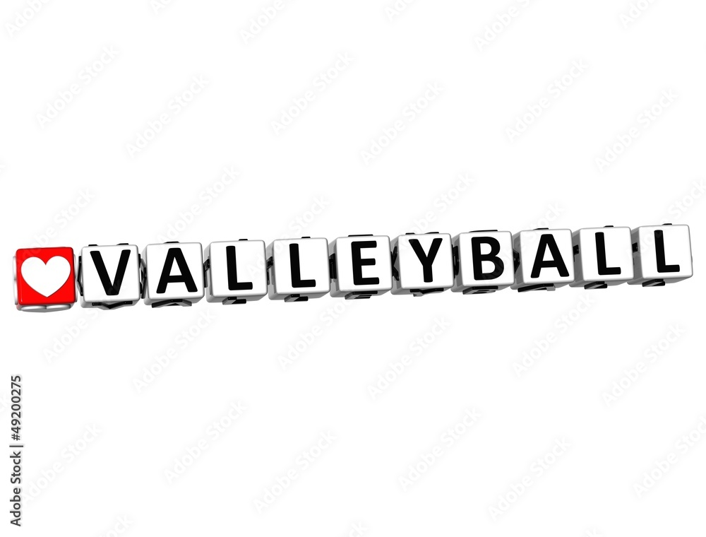 3D I Love Valleyball Game Button Block text on white background