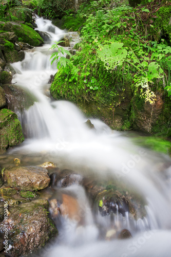 Long exposure photo of a mountain creek with cascades