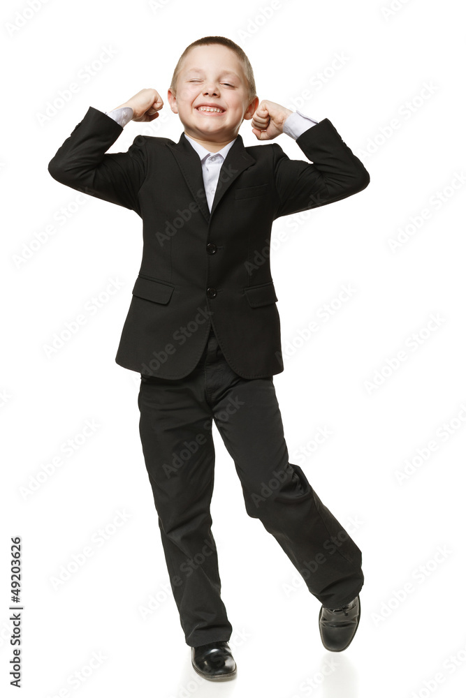 6 years old boy screaming of joy over white background 6 years old boy screaming of joy over white background