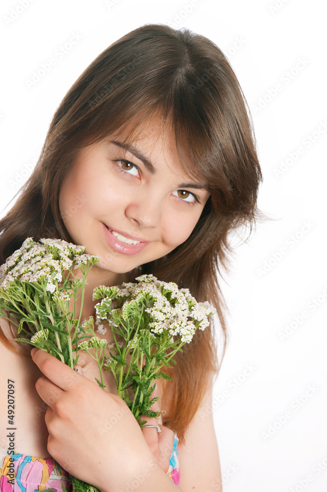 The girl with yarrow bouquet The girl with yarrow bouquet