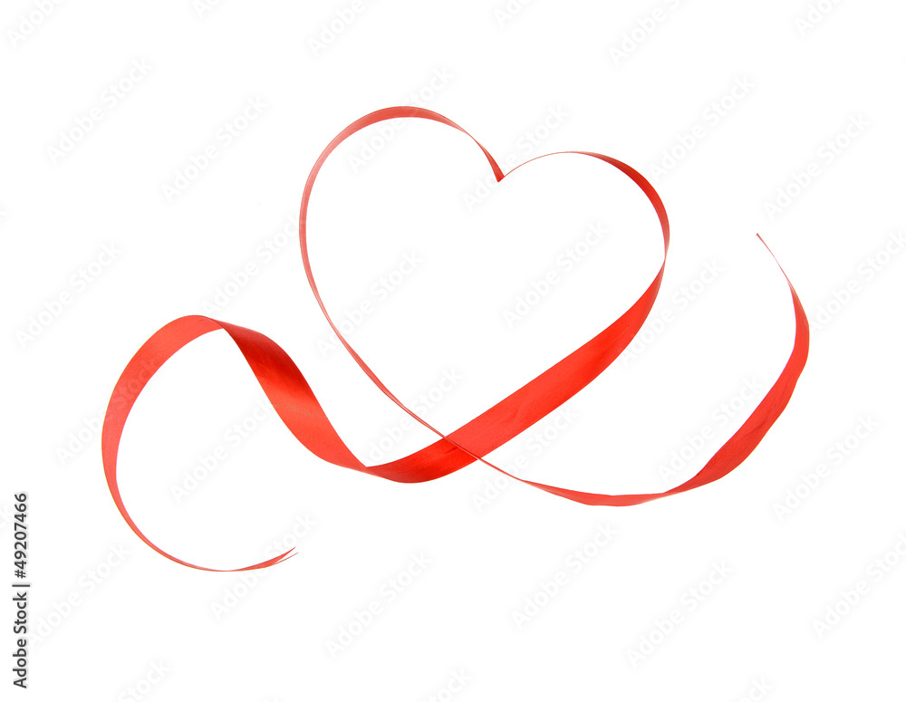 red heart ribbon isolated on white background