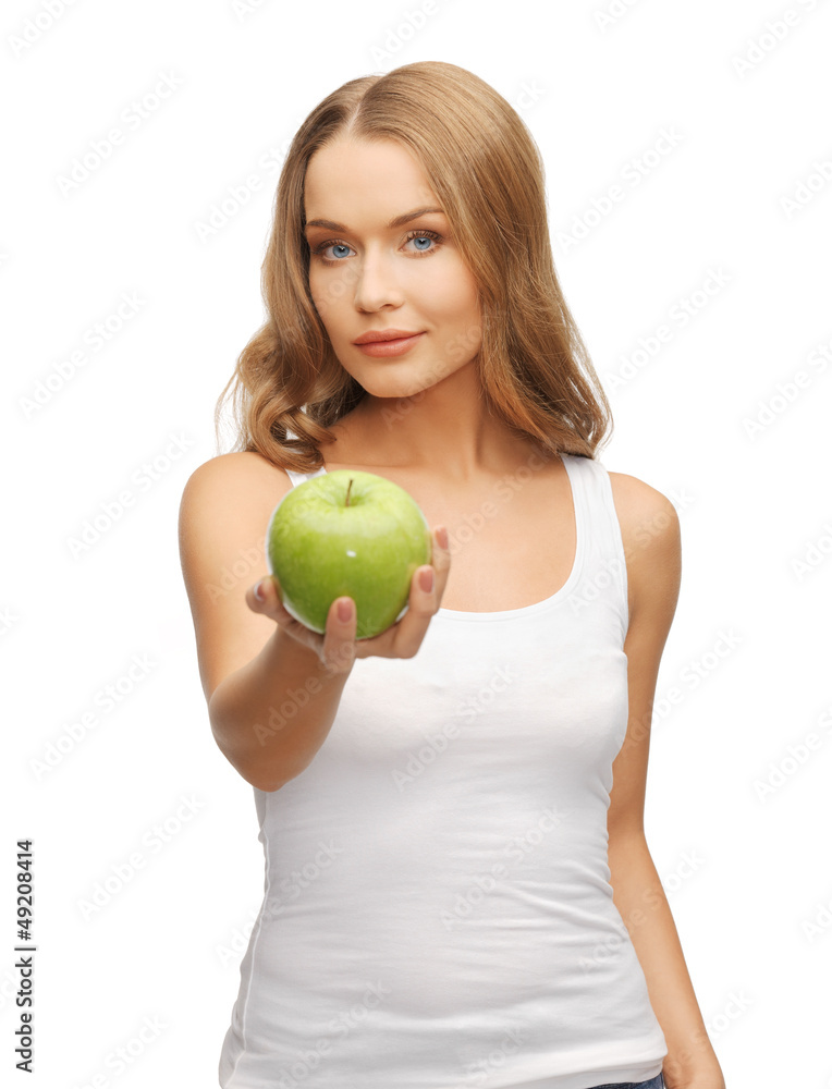 woman with green apple