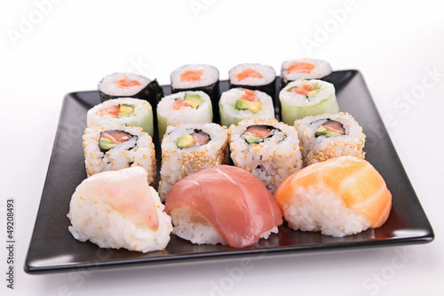 isolated assortment of maki sushi roll