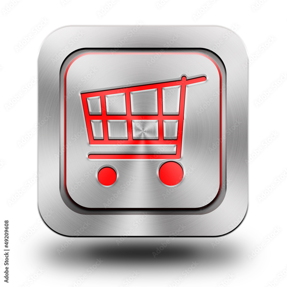 Shopping cart aluminum glossy icon, button - obrazy, fototapety, plakaty 