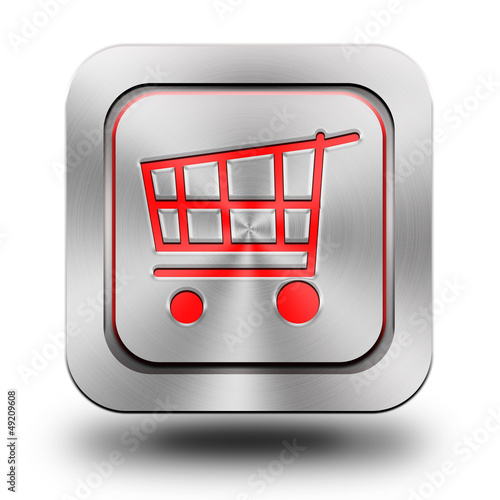 Shopping cart aluminum glossy icon, button