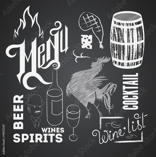 Illustration of a vintage graphic element for menu on blackboard