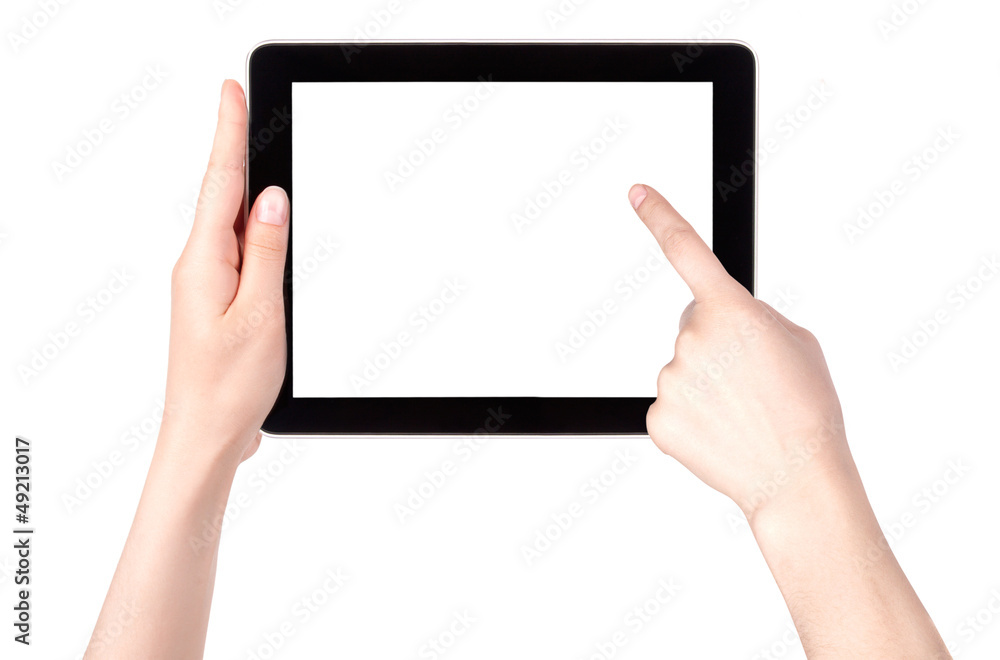 Touch screen tablet computer with hand Touch screen tablet computer with hand