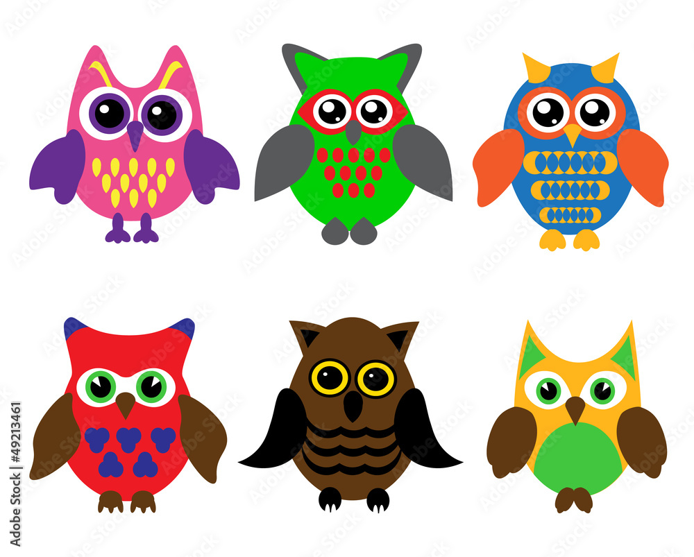 collection of cartoon owls