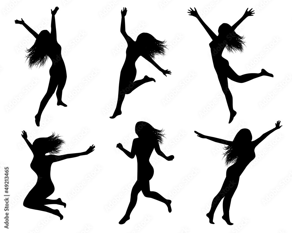 Set silhouettes of jumping women