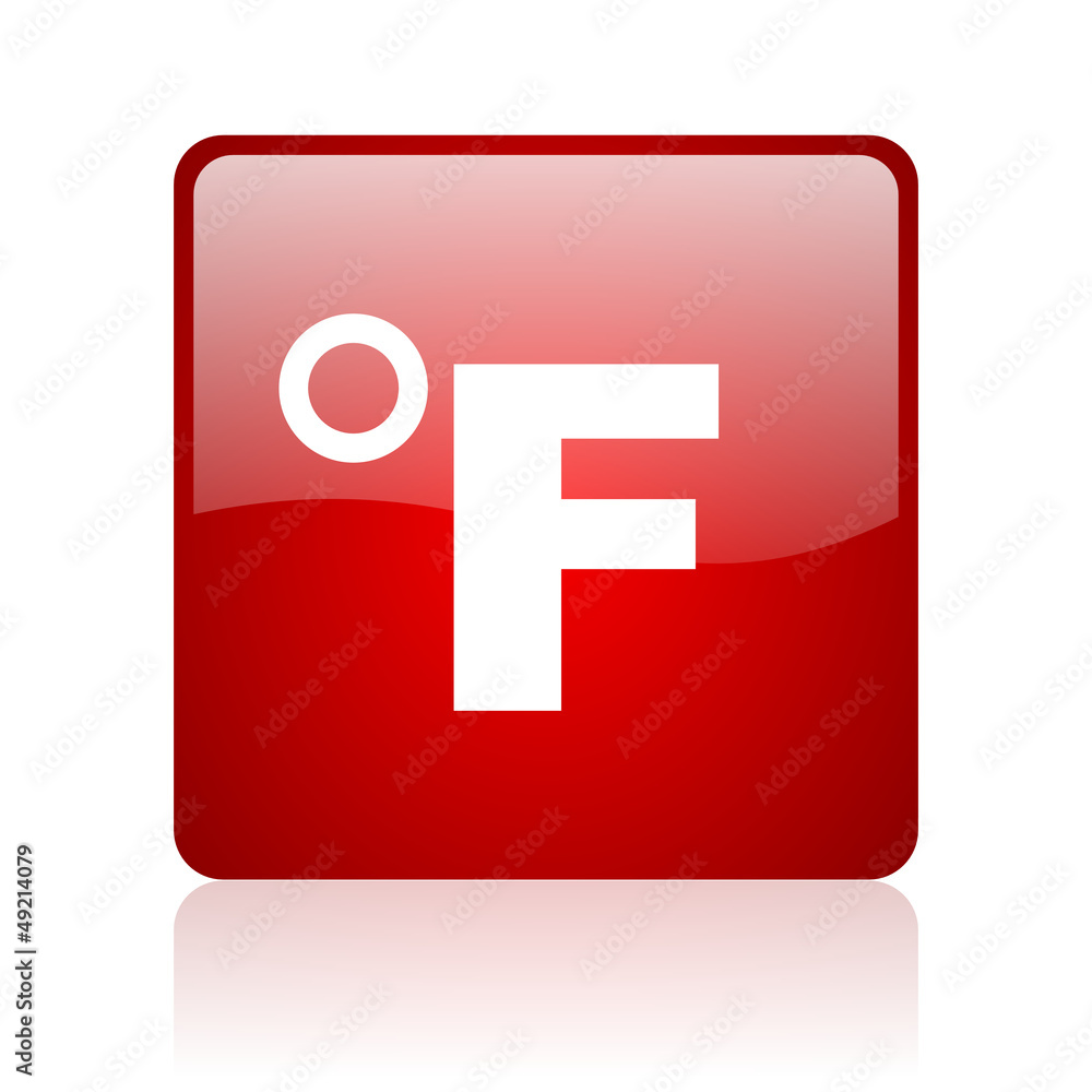 fahrenheit red square glossy web icon on white background fahrenheit red square glossy web icon on white background