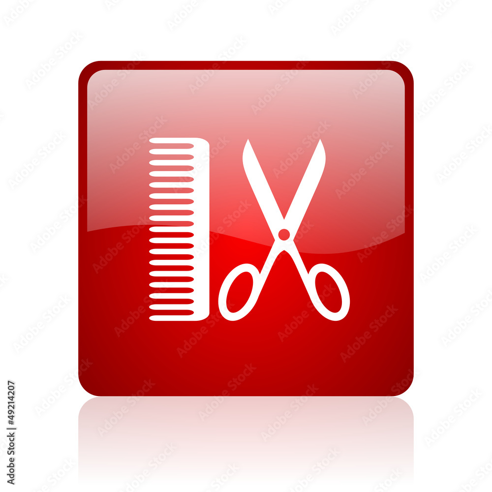 barber red square glossy web icon on white background barber red square glossy web icon on white background
