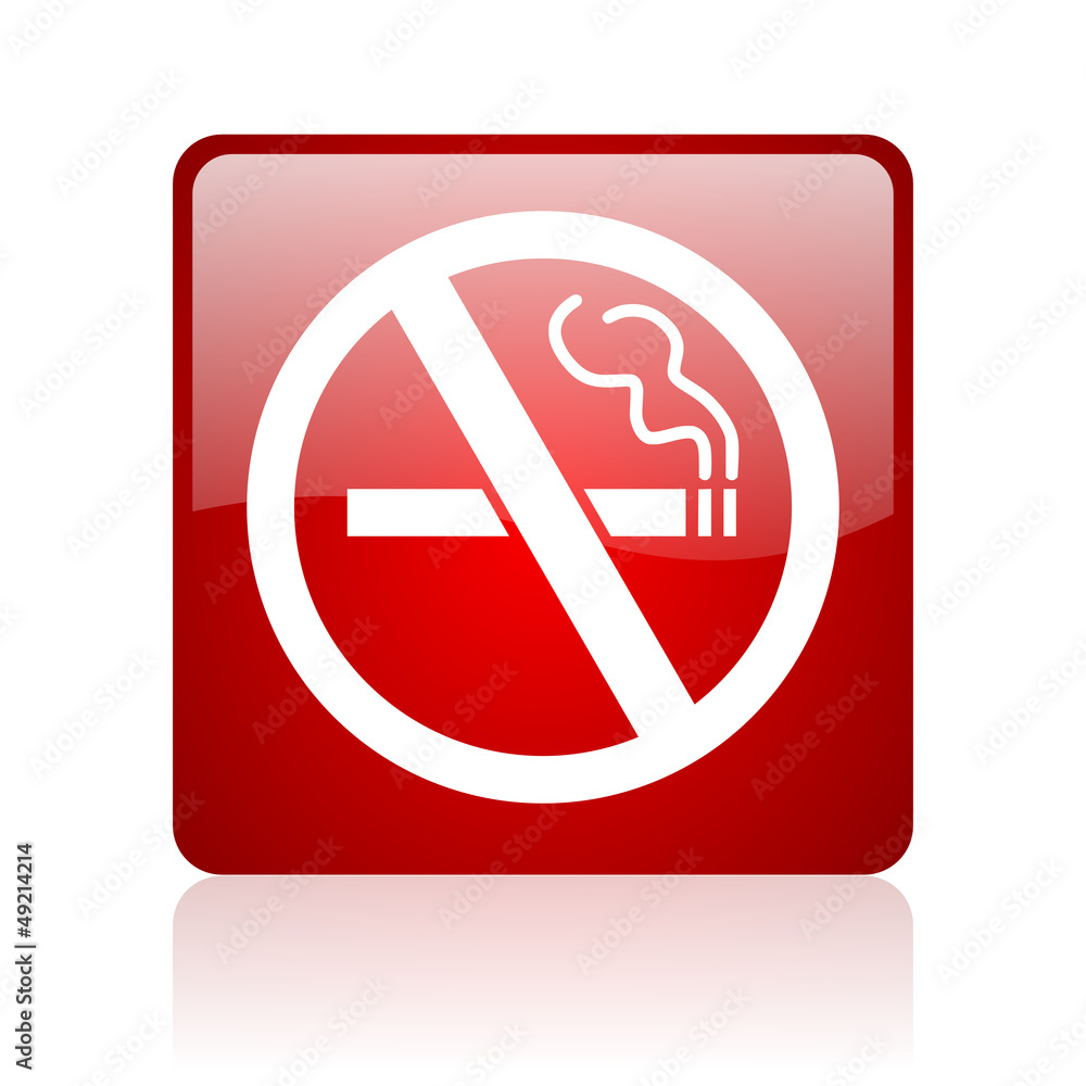 no smoking red square glossy web icon on white background no smoking red square glossy web icon on white background