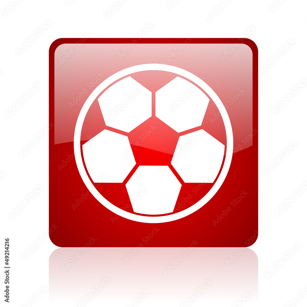 soccer red square glossy web icon on white background soccer red square glossy web icon on white background