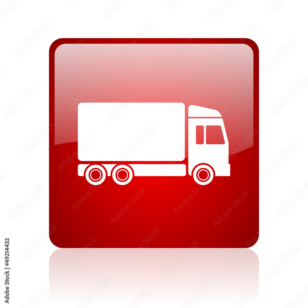 delivery red square glossy web icon on white background delivery red square glossy web icon on white background