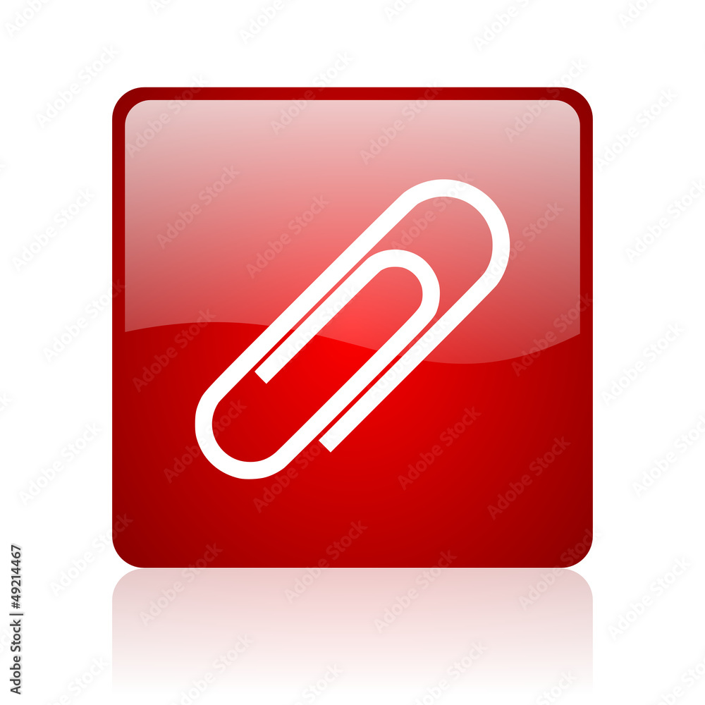paper clip red square glossy web icon on white background paper clip red square glossy web icon on white background