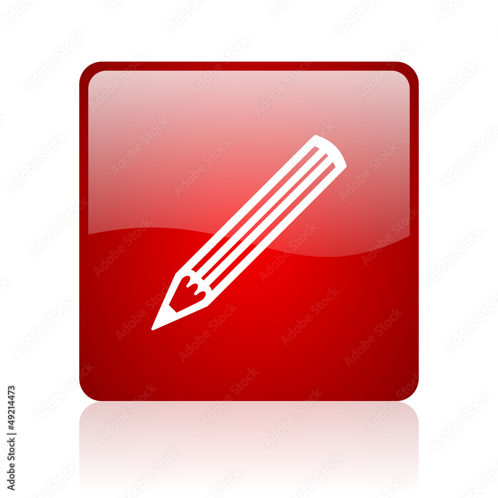 pencil red square glossy web icon on white background pencil red square glossy web icon on white background