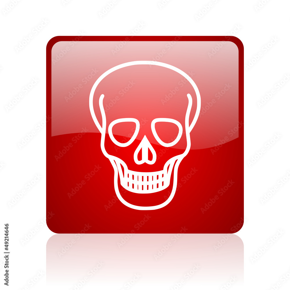 skull red square glossy web icon on white background