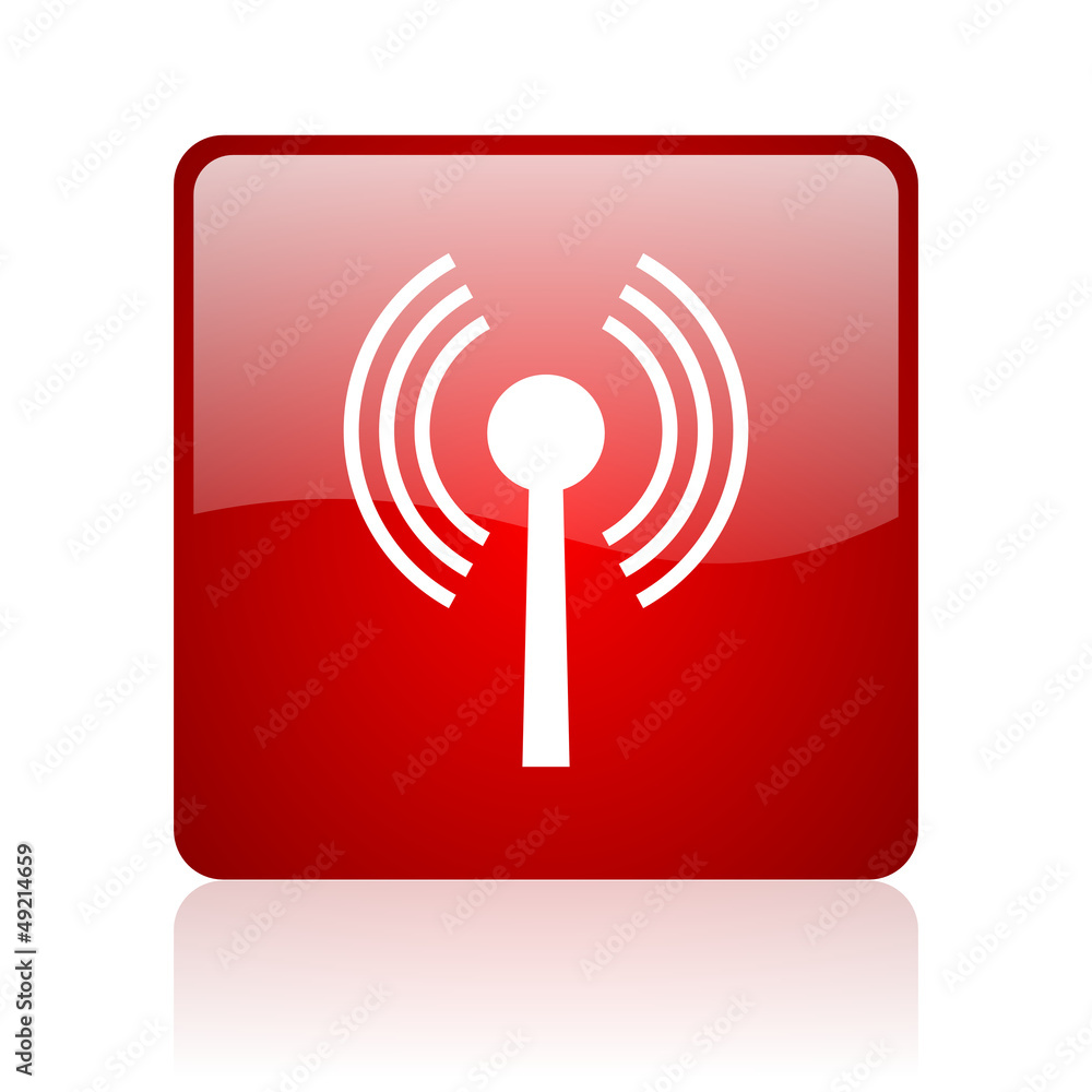 wifi red square glossy web icon on white background wifi red square glossy web icon on white background