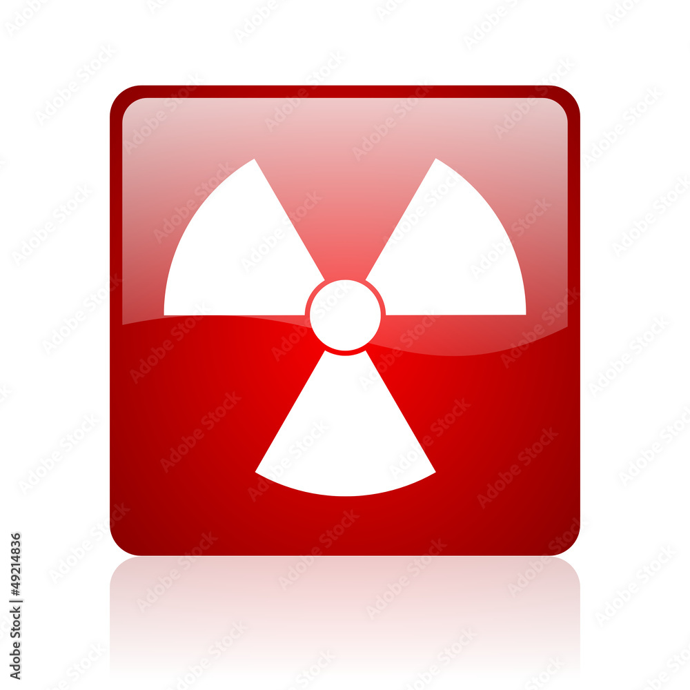 radiation red square glossy web icon on white background radiation red square glossy web icon on white background