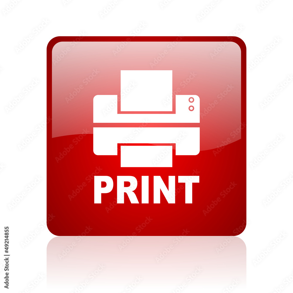 print red square glossy web icon on white background print red square glossy web icon on white background
