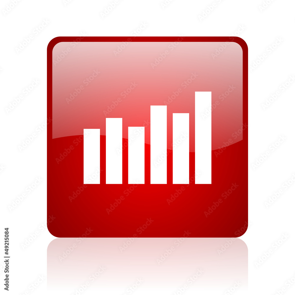 bar graph red square glossy web icon on white background bar graph red square glossy web icon on white background