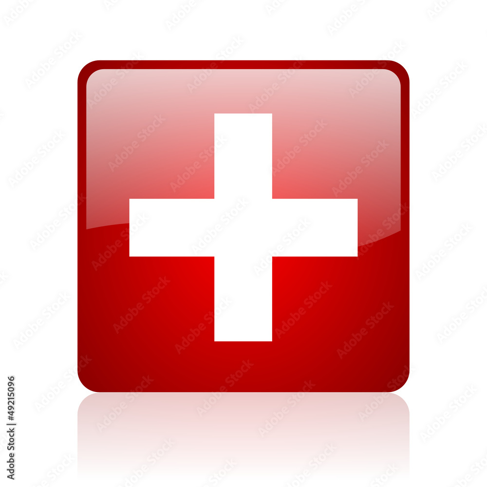 emergency red square glossy web icon on white background emergency red square glossy web icon on white background