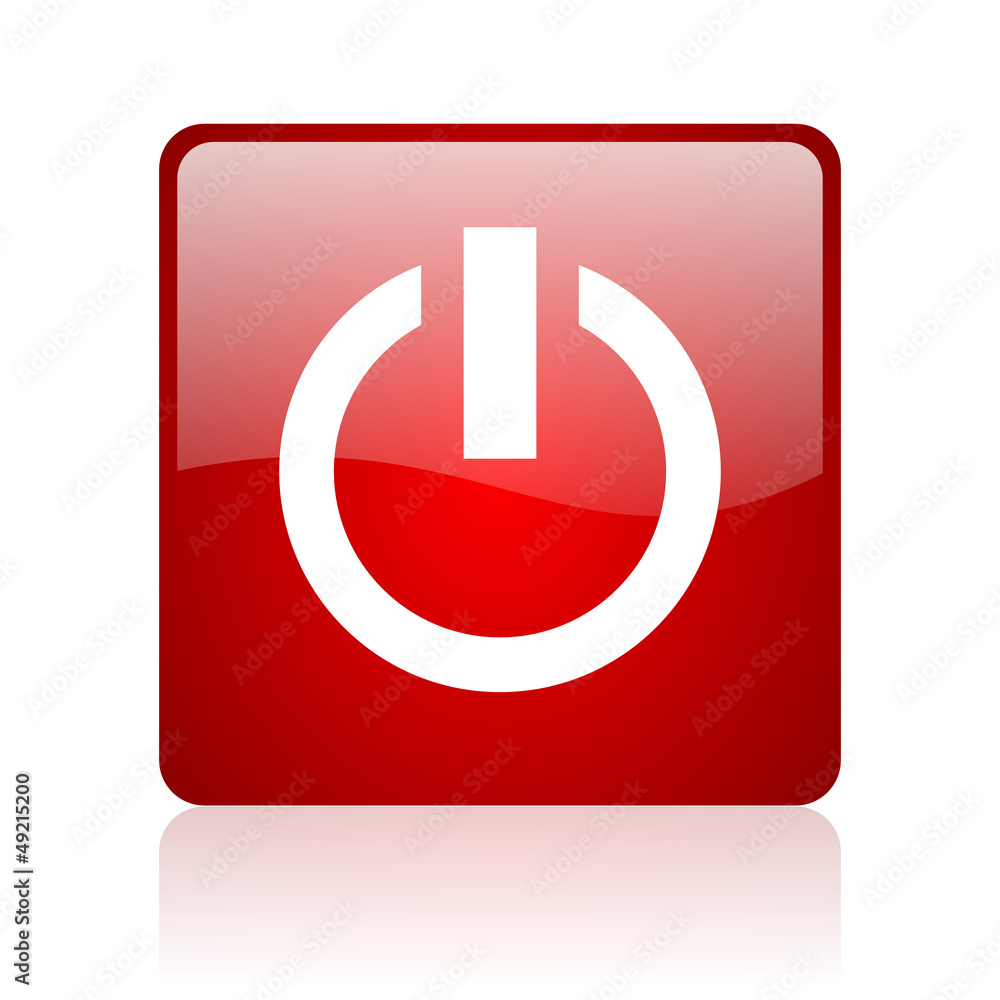 power red square glossy web icon on white background power red square glossy web icon on white background