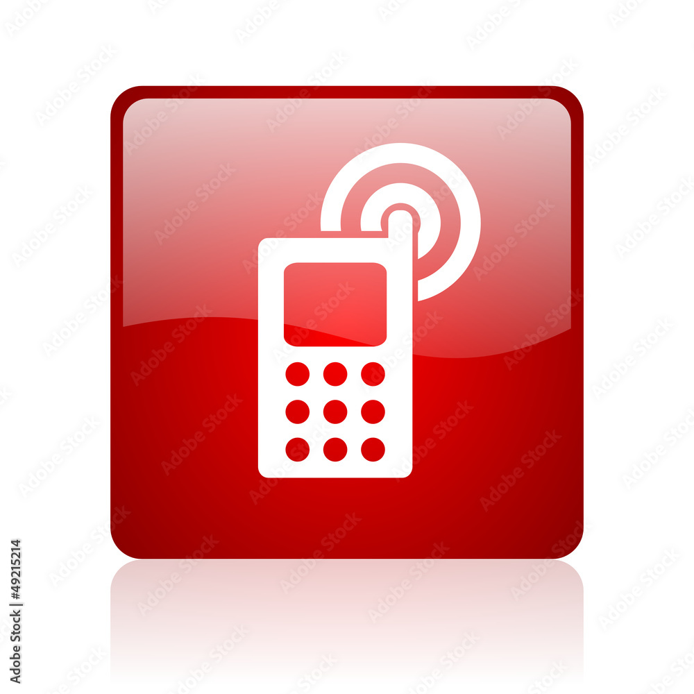 cellphone red square glossy web icon on white background cellphone red square glossy web icon on white background