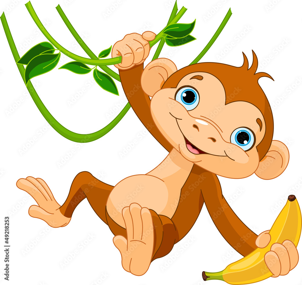 Fototapeta premium Dziecko małpa na drzewie