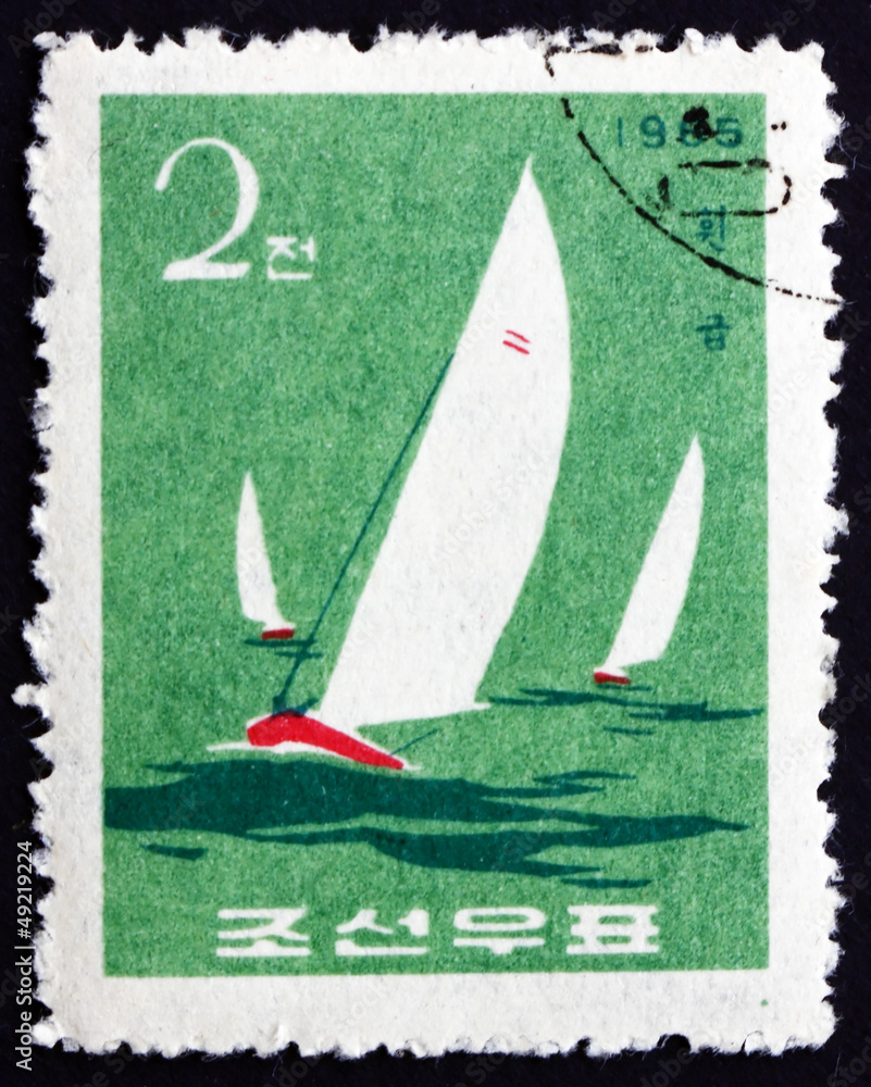 Naklejka premium Postage stamp North Korea 1965 Finn Class, Yacht