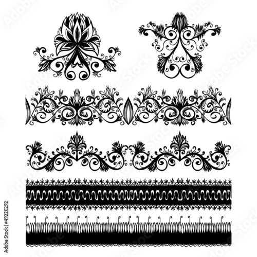 Set of design elements for floral baroque ornament