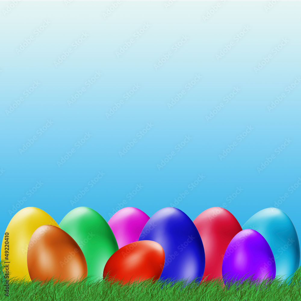 Easter background. Easter eggs laying in green grass