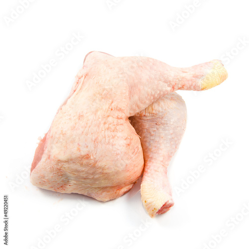 raw chicken legs on a white background. Fresh raw turkey leg is