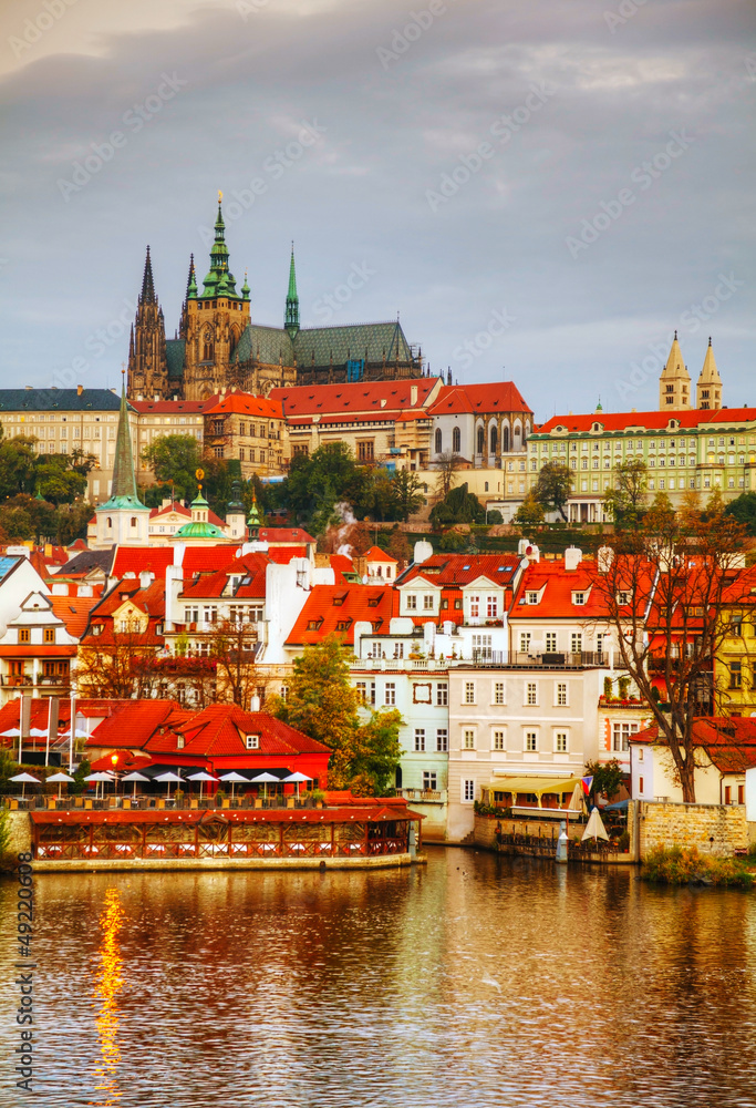 Overview of old Prague from Charles bridge side