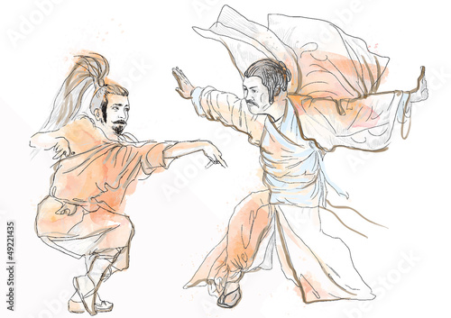 Kung Fu, Chinese martial art. /// Hand drawing into vector
