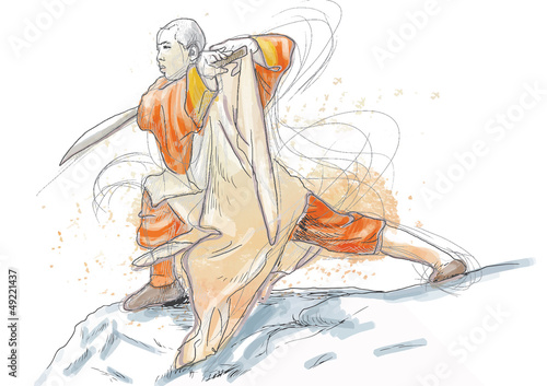 Kung Fu, Chinese martial art. /// Hand drawing into vector