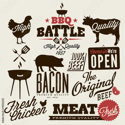 Vintage BBQ Grill elements, Typographical Design
