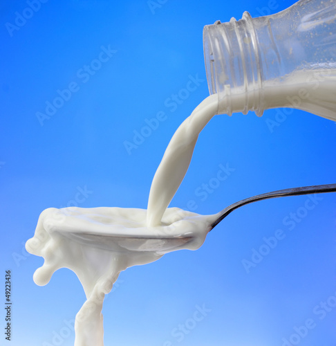 pouring milk to the spoon photo