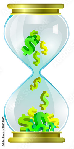 hourglass with dollars