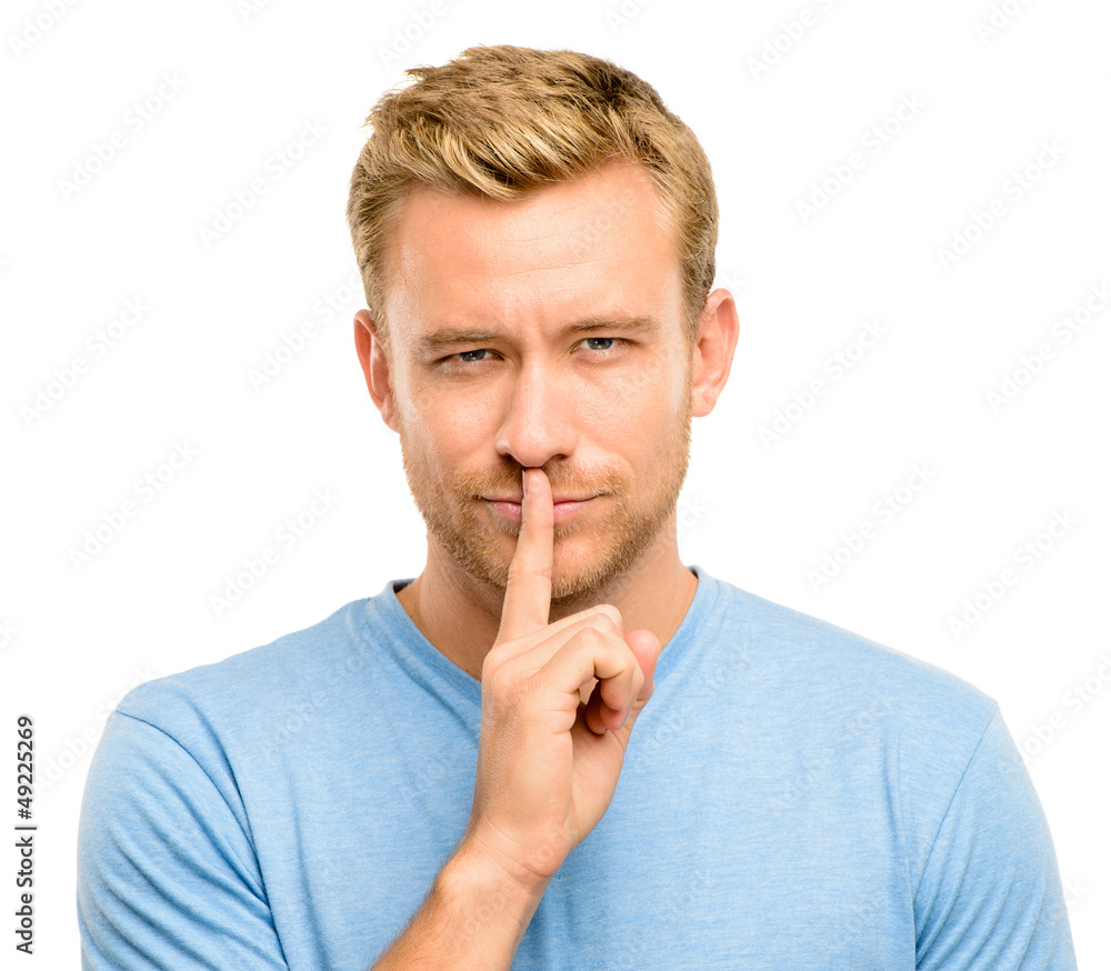 sexy man with finger on lips foto de Stock | Adobe Stock