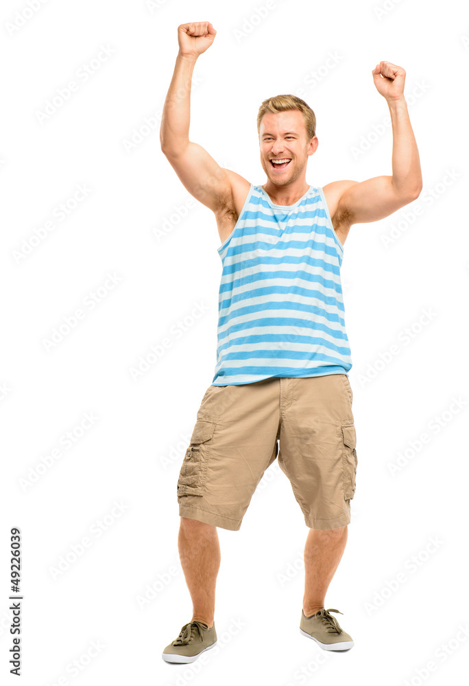 Happy young man celebrating success isolated on white Happy young man celebrating success isolated on white