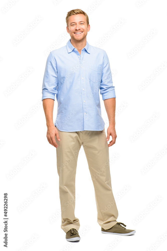 Handsome young man smiling full length white background Handsome young man smiling full length white background