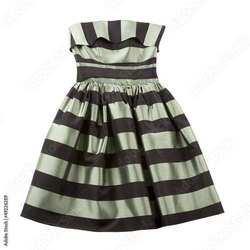 Striped satin puffed strapless dress