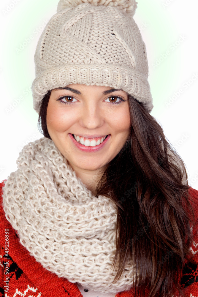 Attractive girl with with wool hat and scarf Attractive girl with with wool hat and scarf